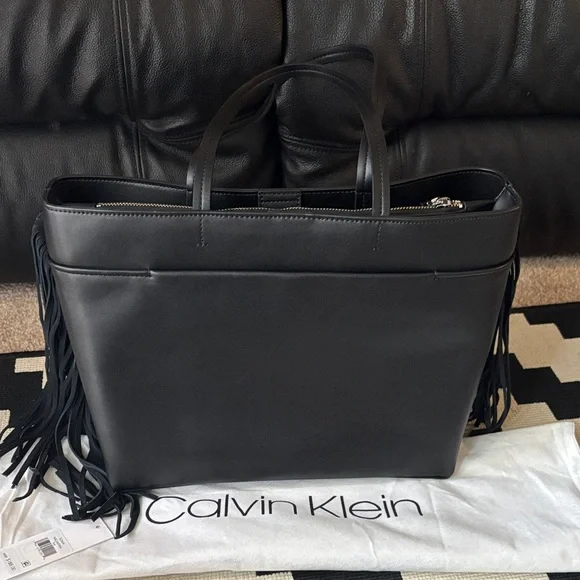Calvin Klein Black Leather Fringe Tote - Picture 5 of 6